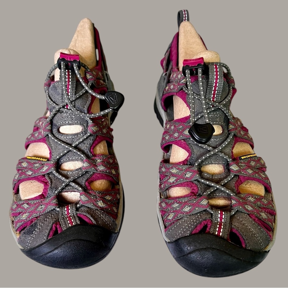 KEEN Waterproof Sandals Trail Hiking Shoes Pink Grey Adjustable EUC Sz 7.5